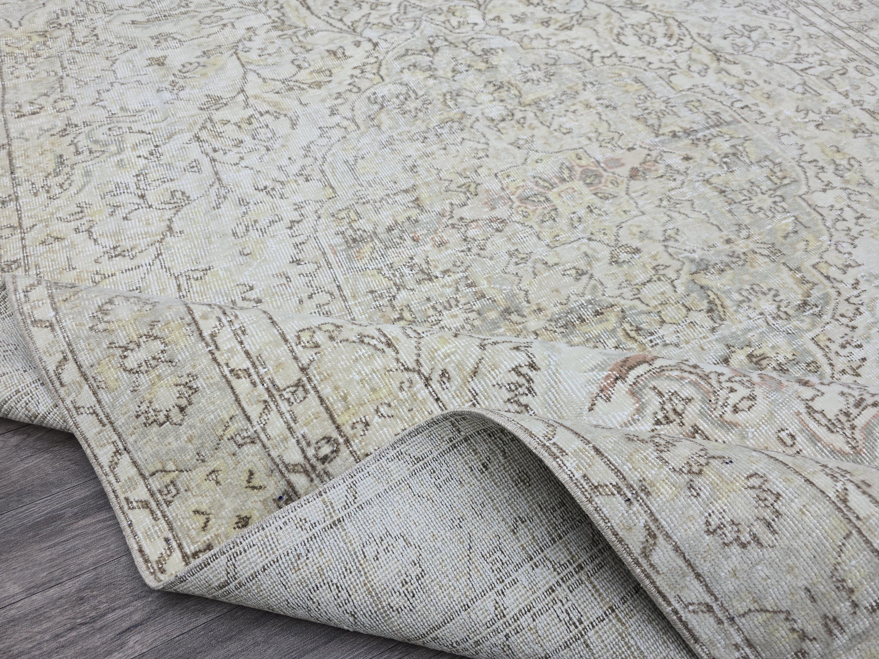 7x10 Vintage Turkish Oushak Rug: Handknotted Wool, Muted Neutral