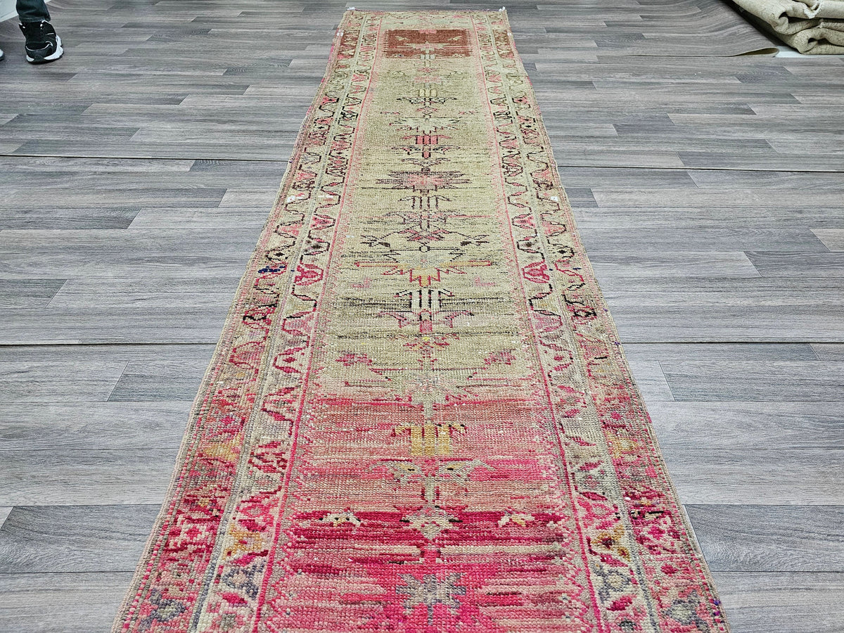 Antique Turkish Wool Runner Rug: Muted Pastel Herki Hallway Rug