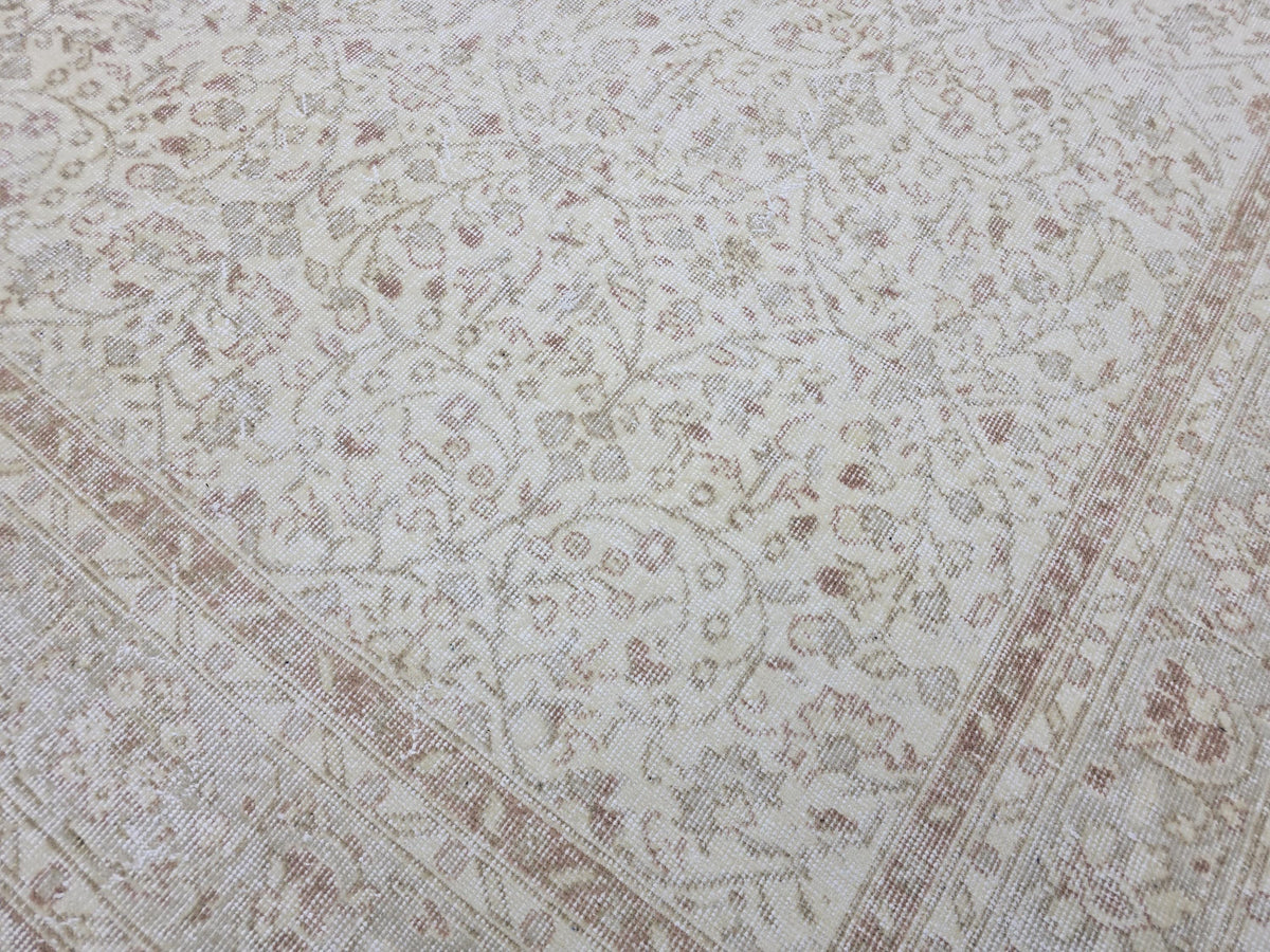 Handknotted Oushak Wool Rug 7x10, Cream Terracotta Floral Turkish Carpet