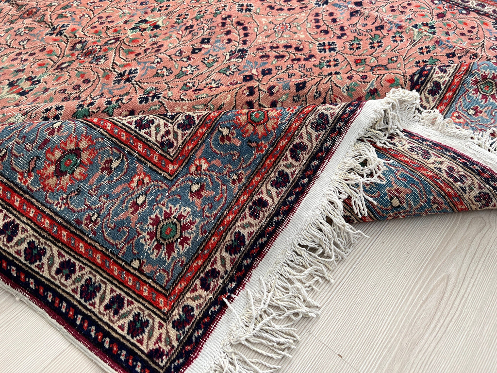 7x10 Vintage Turkish Oushak Rug: Hand-Knotted Floral Wool Carpet
