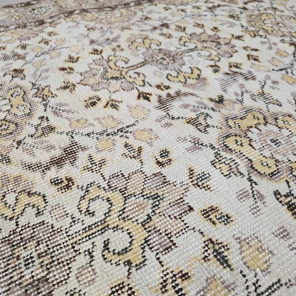 5x8 Oushak Vintage Cream Floral Design Wool Turkish Rug - Handmade Wool Oushak Carpet // 5.35x8.30 feet