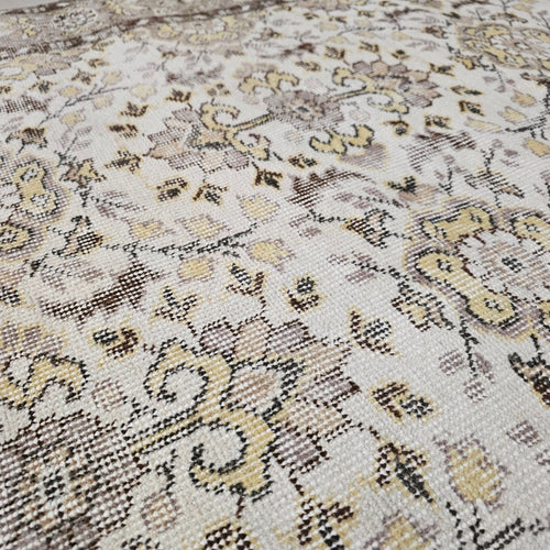 5x8 Oushak Vintage Cream Floral Design Wool Turkish Rug - Handmade Wool Oushak Carpet // 5.35x8.30 feet
