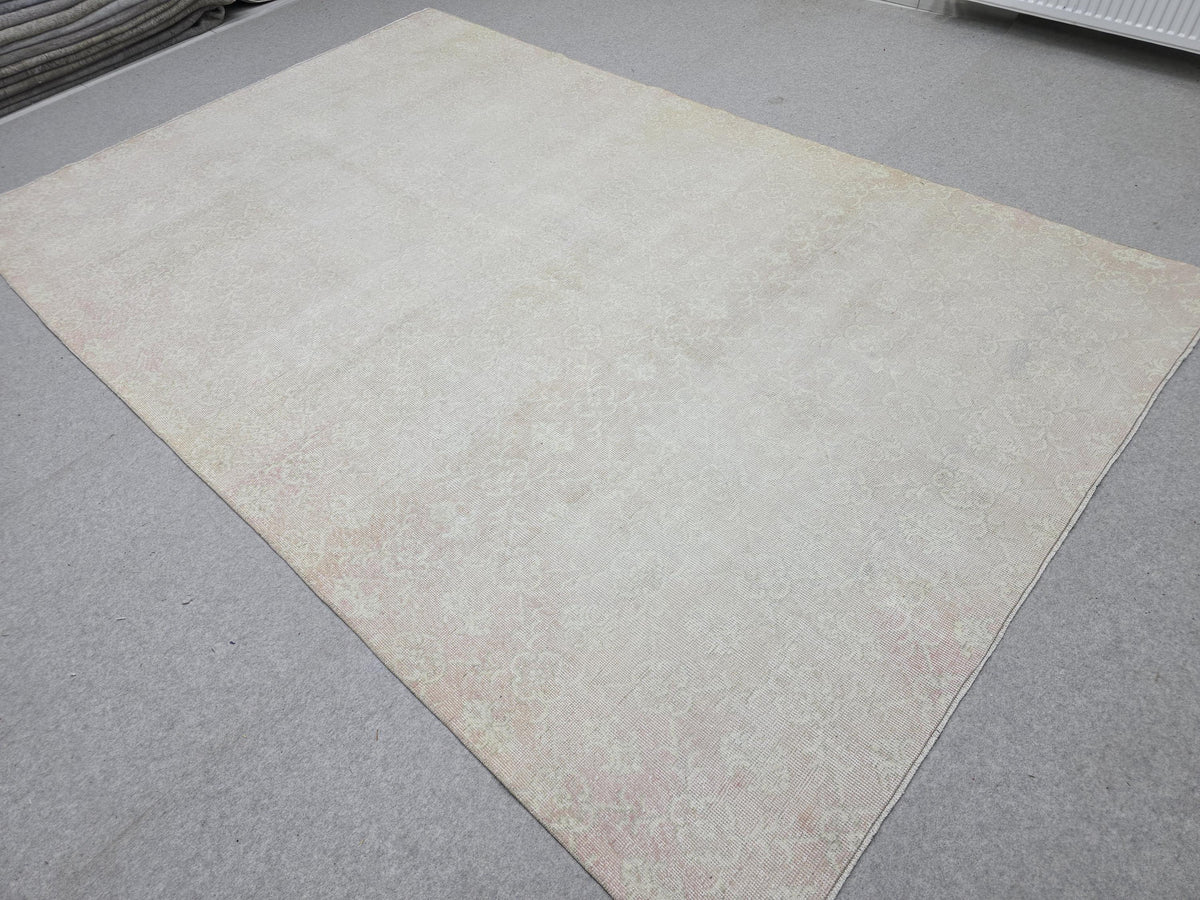Neutral Oushak Rug 6x10, Cream Ivory Muted Turkish Area Rug, Handknotted Wool Vintage Rug Living Room Bedroom Boho Decor