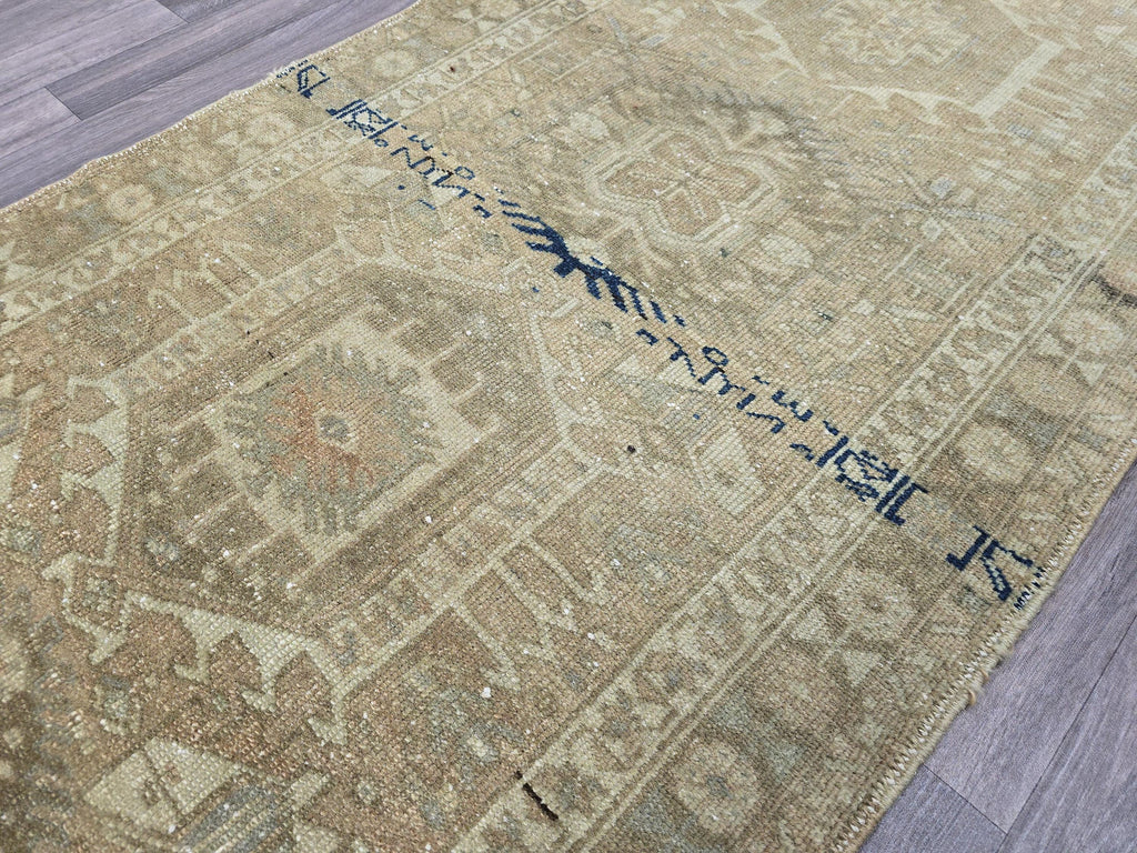 3x11 Antique Heriz Wool Runner Rug for hallway, Kitchen and Aisle Muted earth tone