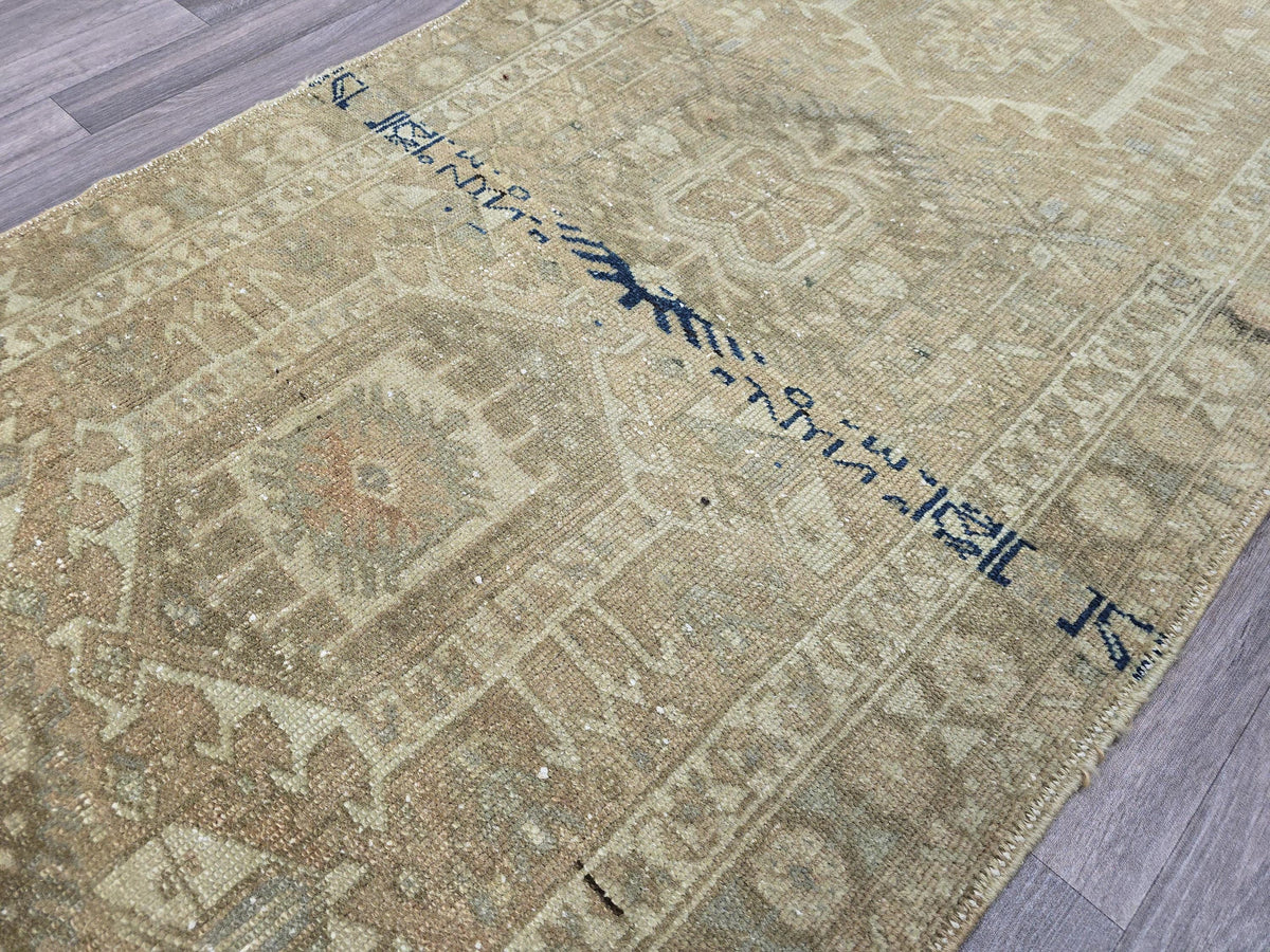 3x11 Antique Heriz Wool Runner Rug for hallway, Kitchen and Aisle Muted earth tone