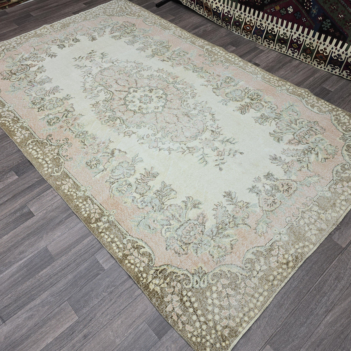 6x9 Vintage Pink Oushak Rug, Wool Anatolian Carpet
