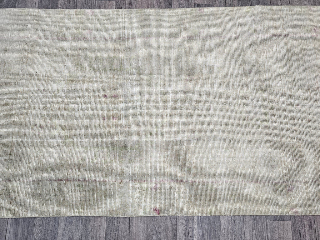 Neutral Turkish Oushak Runner Rug: Vintage Wool Hallway Carpet (3.30x11.90 feet)