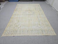 Oushak Rug 7x10, Beige Medallion Antique Turkish Carpet, Faded Muted Handknotted Wool Rug for Living Room Office