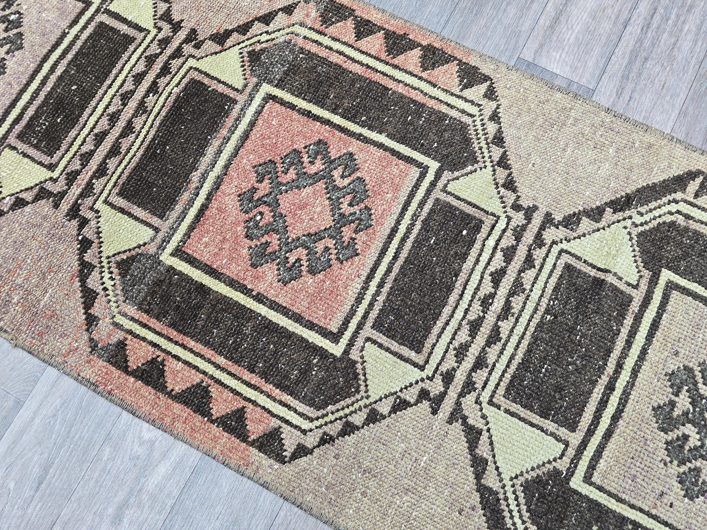 Vintage Turkish Runner Rug 2x7: Handwoven Boho Hallway Rug