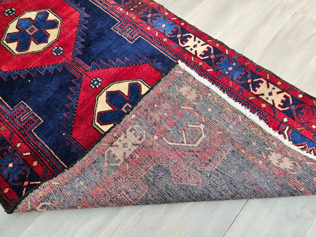 3.50x9.85 feet Traditional Wool Antique Anatolian Runner Rug Red Navy Blue