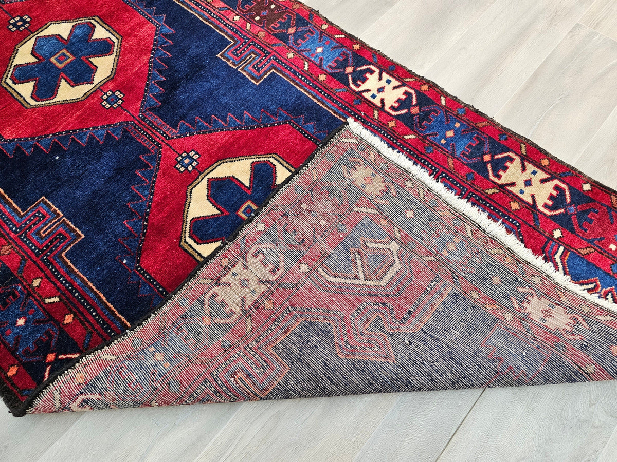 3.50x9.85 feet Traditional Wool Antique Anatolian Runner Rug Red Navy Blue