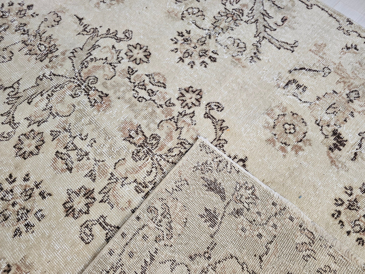 5x8 Handmade Neutral Floral Design Wool Turkish Area Rug  //5.10x7.80 feet