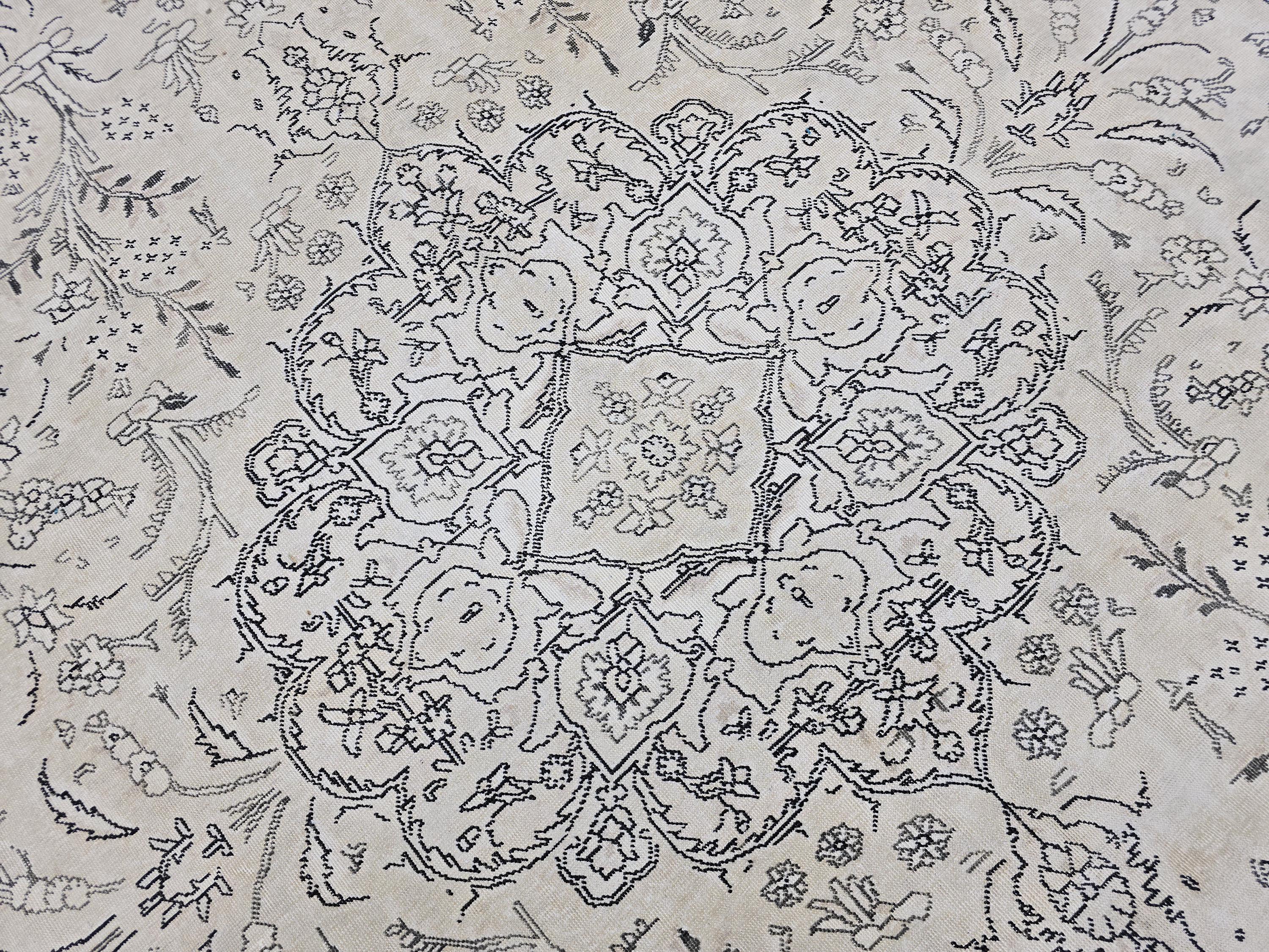 Oversize Cream Turkish Rug 10x12: Muted Vintage Wool Carpet