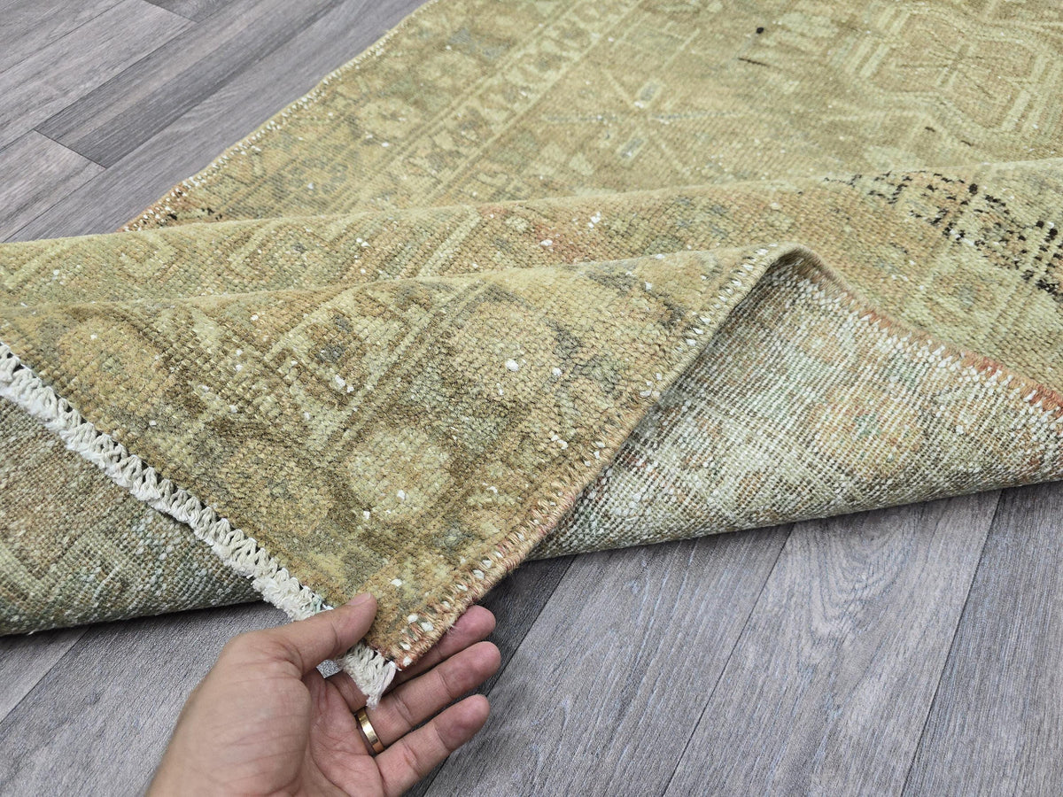 3x11 Antique Heriz Wool Runner Rug for hallway, Kitchen and Aisle Muted earth tone