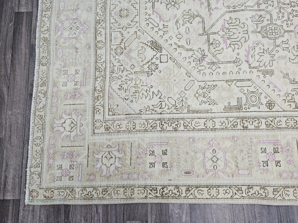 Faded Oushak Wool Area Rug: 9x12 Light Pink Beige Turkish Rug