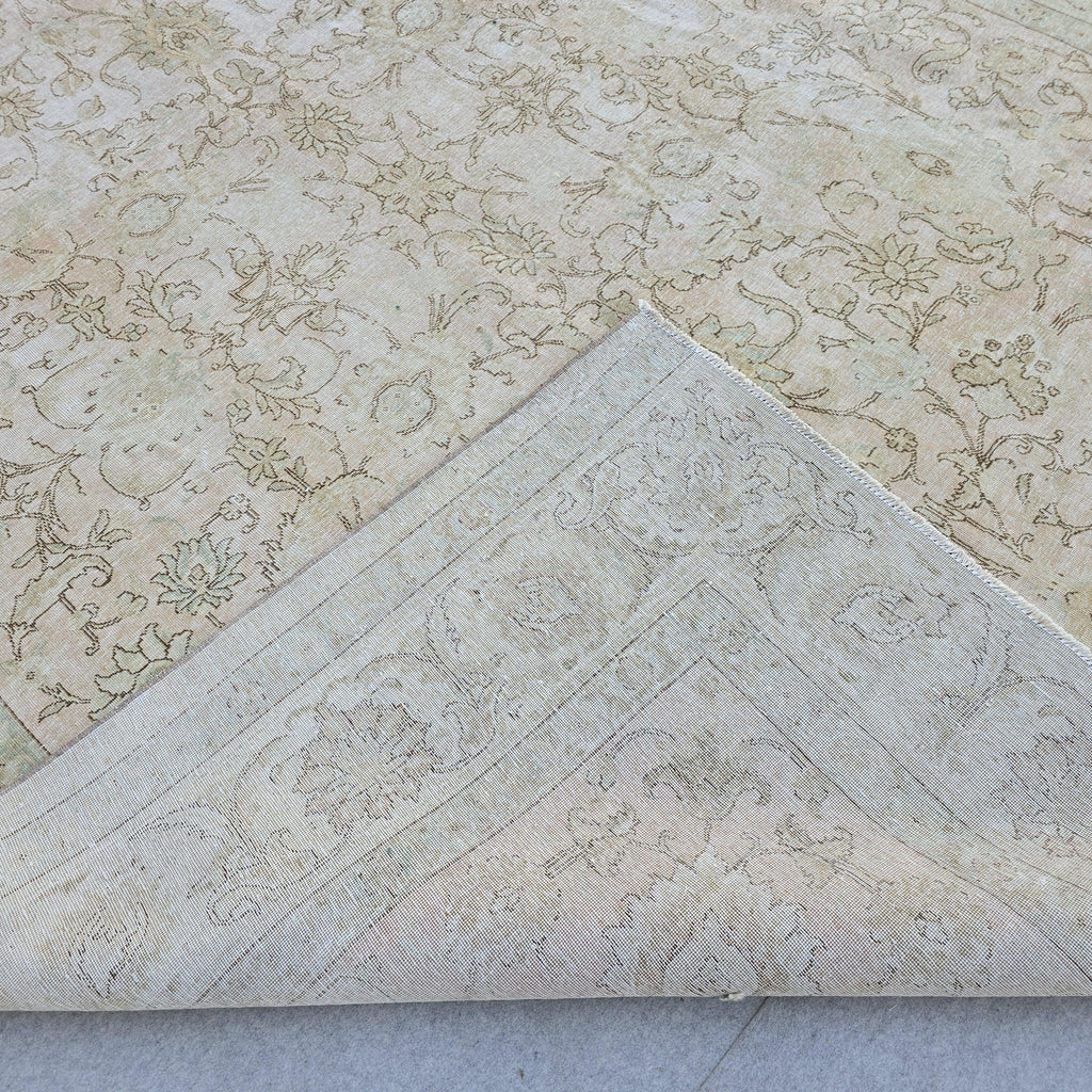 Turkish Rug 9x12 Soft Pink Beige Floral Vintage Hand Knotted Oushak Living Room Carpet