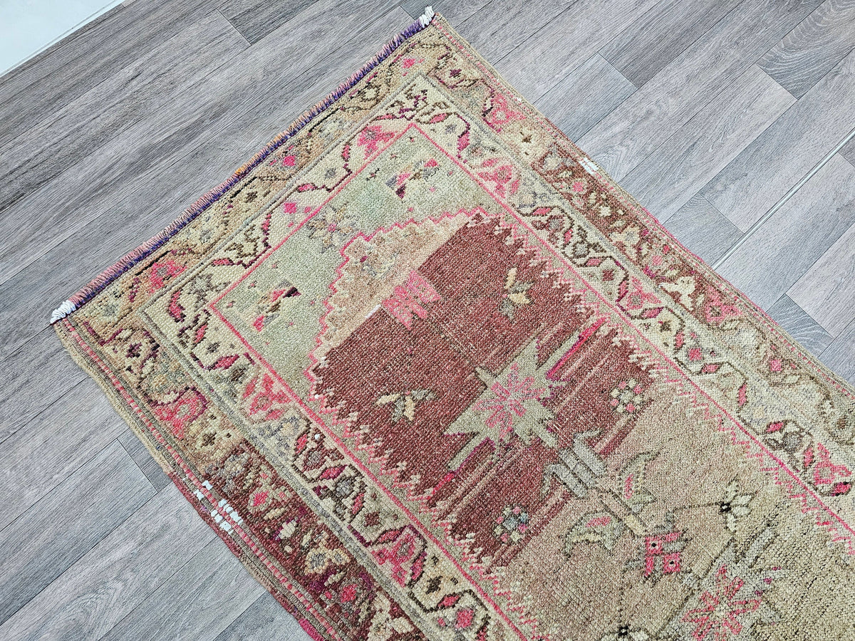 Antique Turkish Wool Runner Rug: Muted Pastel Herki Hallway Rug