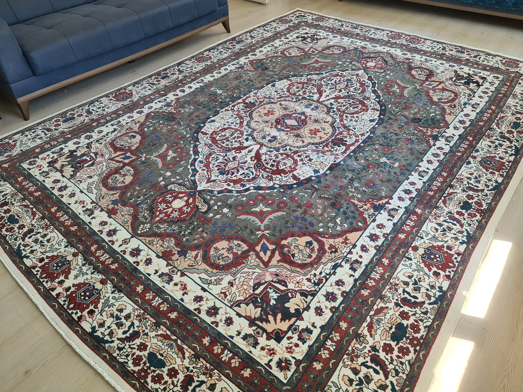 Handmade Oushak Rug 9x13: Large Colorful Vegetable Dyed Wool Oriental Carpet