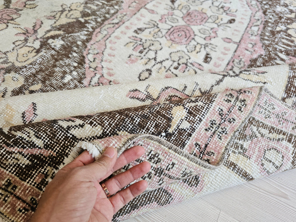 Handwoven Wool Oushak Rug: 6x9 Vintage Bohemian Area Rug