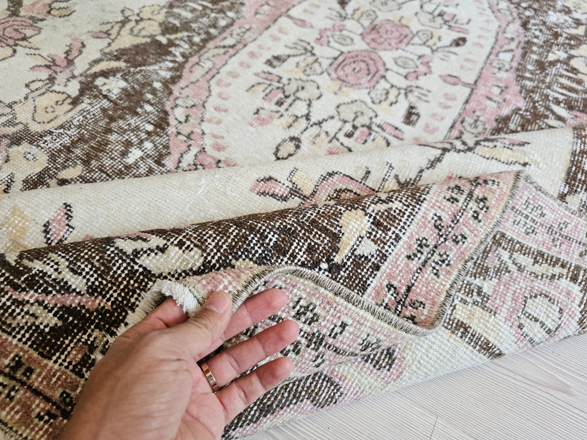 Handwoven Wool Oushak Rug: 6x9 Vintage Bohemian Area Rug