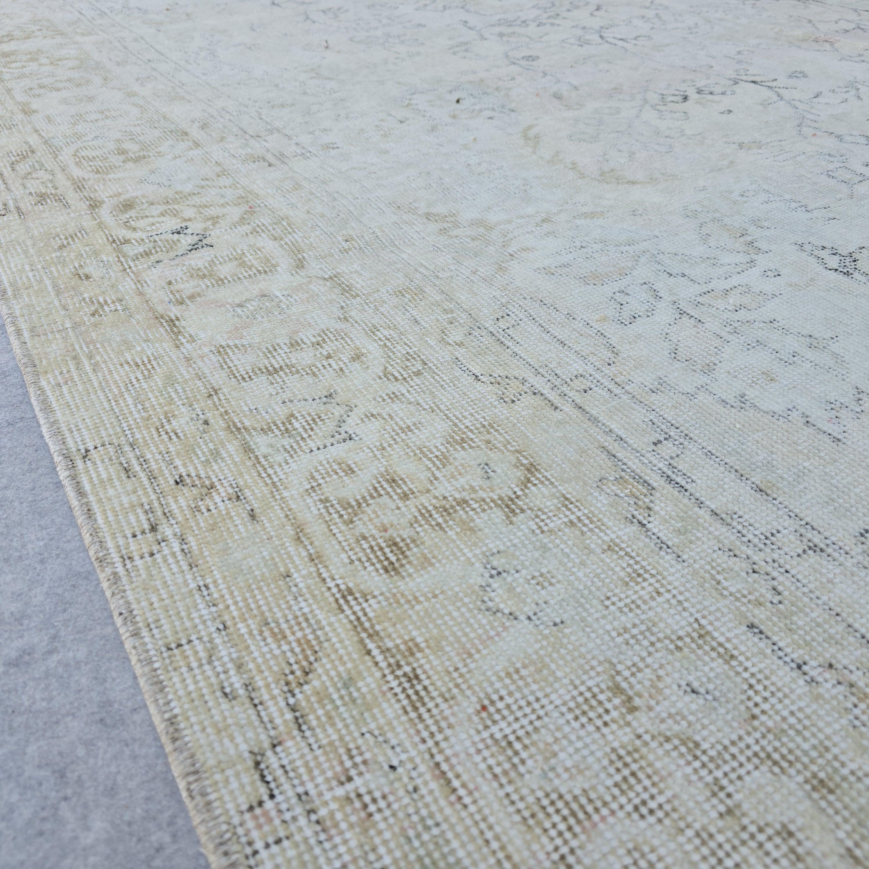 Vintage Hand-Knotted Turkish Oushak Rug: 7x10 Faded Area Rug