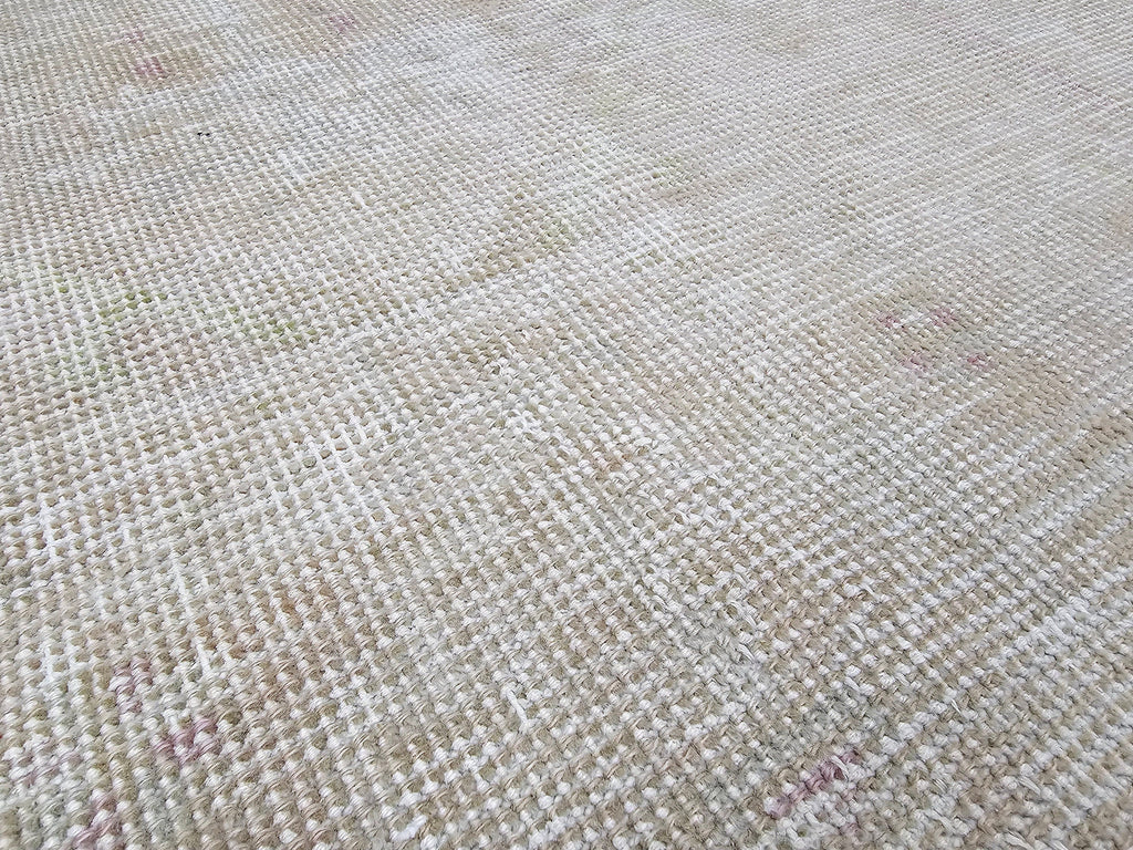 Neutral Turkish Oushak Runner Rug: Vintage Wool Hallway Carpet (3.30x11.90 feet)