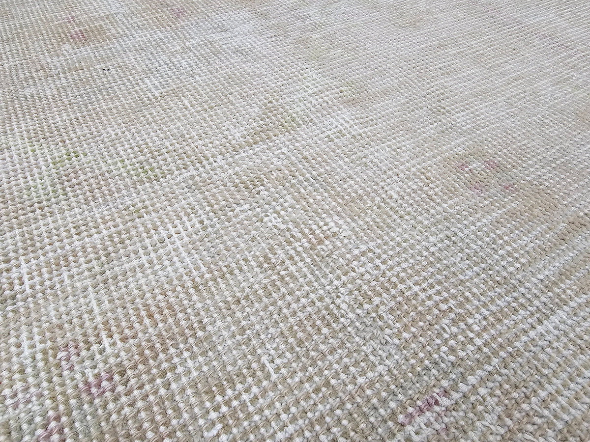Neutral Turkish Oushak Runner Rug: Vintage Wool Hallway Carpet (3.30x11.90 feet)