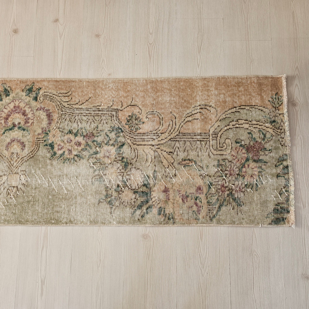 Vintage Turkish Runner Rug: Distressed Wool Aisle Rug (1'9" x 8'6")