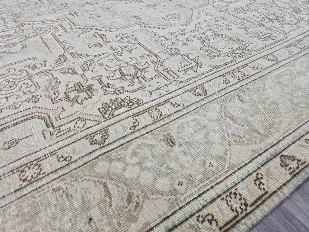Large Vintage Oushak Rug 8x11 Neutral Beige Turkish Area Rug Living Room