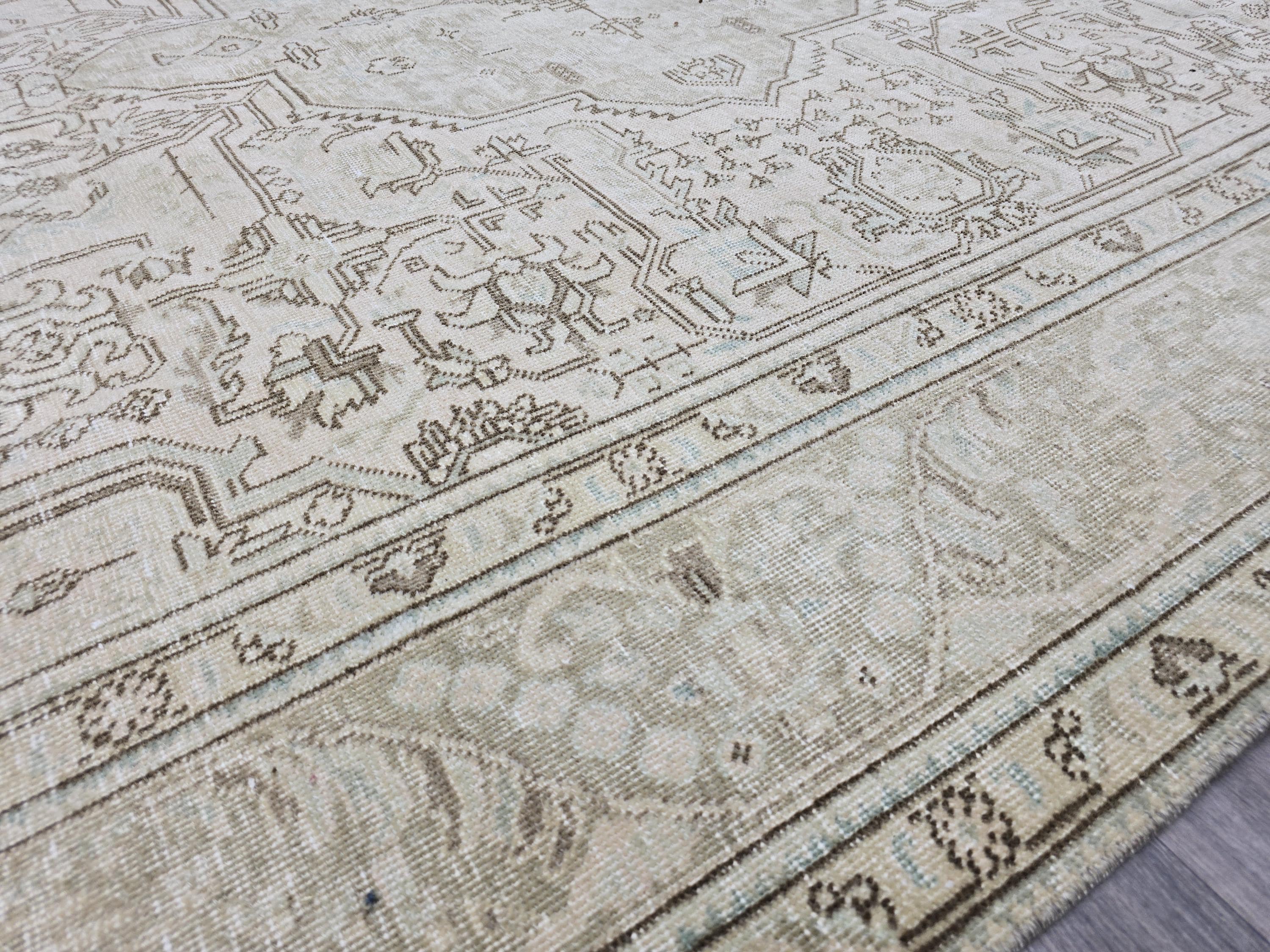 Large Vintage Oushak Rug 8x11 Neutral Beige Turkish Area Rug Living Room