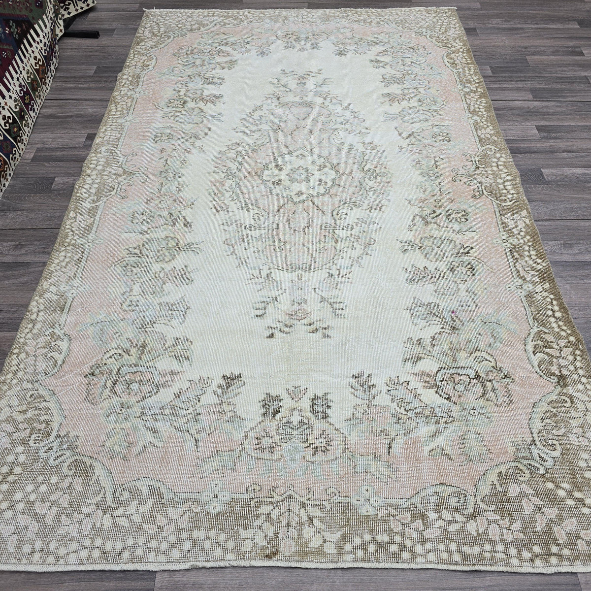 6x9 Vintage Pink Oushak Rug, Wool Anatolian Carpet