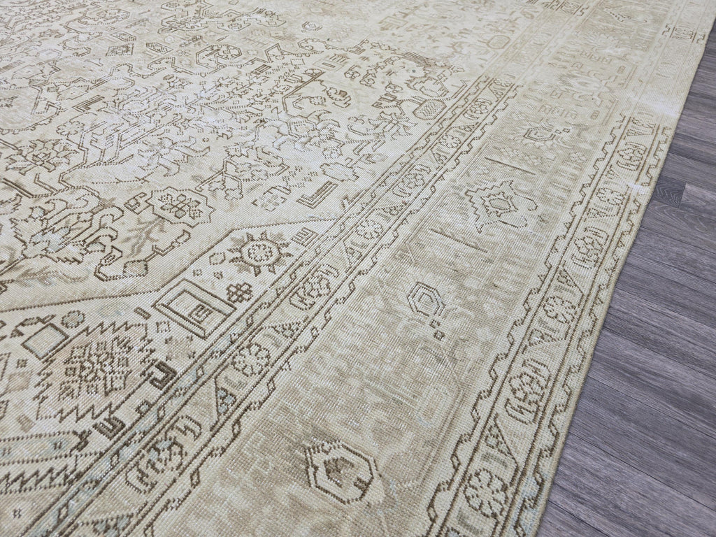 9.5x12.60 feet Handmade Wool Oushak Area Rug Neutral Geometric Beige and Brown rug