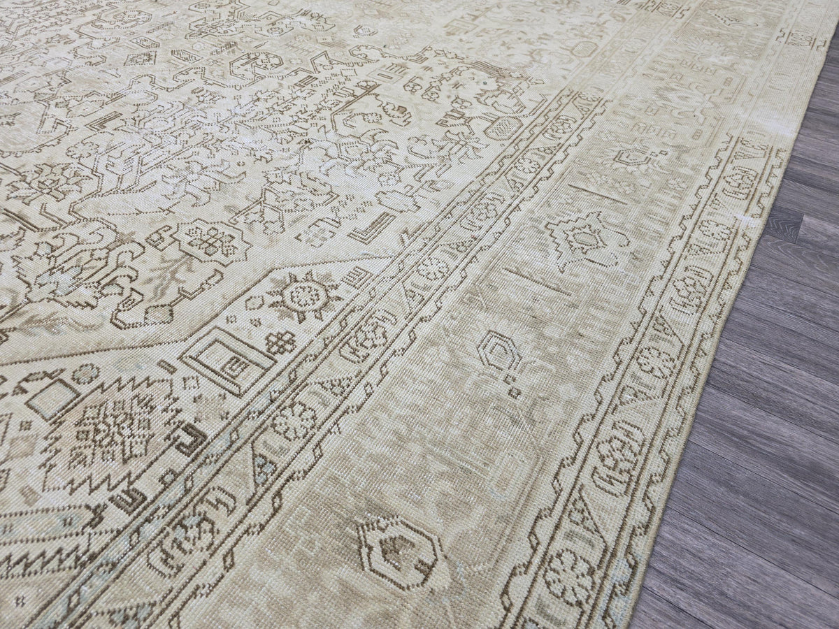 9.5x12.60 feet Handmade Wool Oushak Area Rug Neutral Geometric Beige and Brown rug