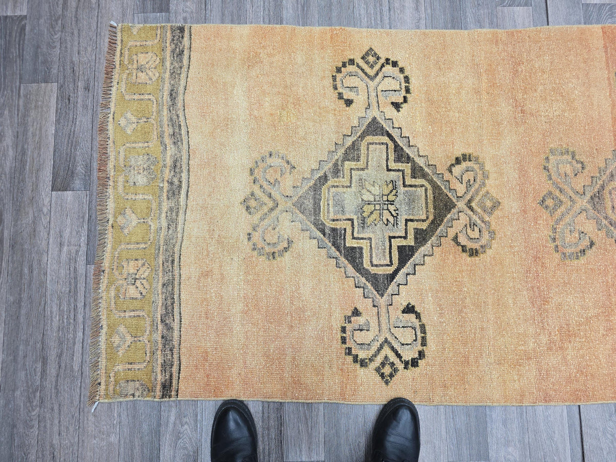 Hand Knotted Wool Vintage Turkish Runner Rug (3.3x14 feet)