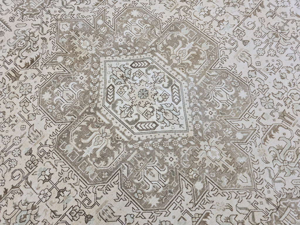 Oversized Vintage Turkish Oushak Rug: 9.6x12.5 ft, Neutral Beige Wool
