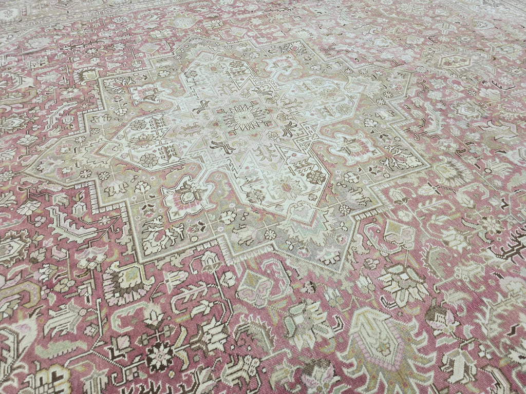 Vintage Hand-Knotted Wool Rug • Dusty Rose Medallion Turkish Carpet