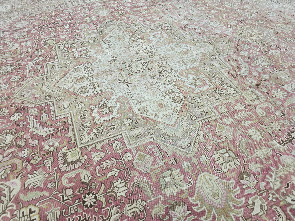 Vintage Hand-Knotted Wool Rug • Dusty Rose Medallion Turkish Carpet