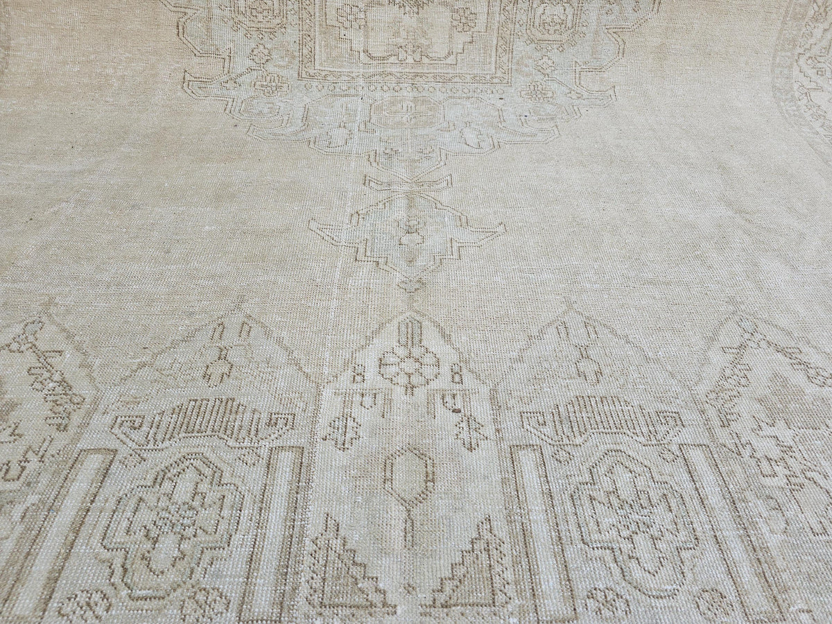 9x12 Hand-Knotted Wool Anatolian Rug: Neutral Beige & Ivory