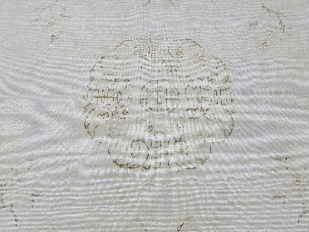 6x10 Handknotted Wool Oushak Medallion Rug, Muted Ivory Beige Area Carpet