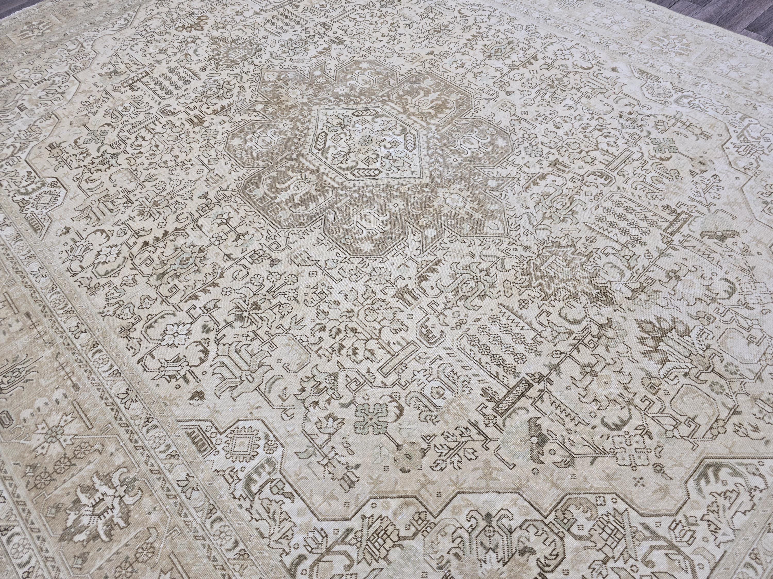 Cream Oushak Rug: 10x12 Vintage Turkish Wool Rug