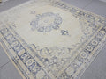 8x10 Faded Oushak Wool Area Rug Handmade Vintage Turkish Beige Blue Oriental Carpet