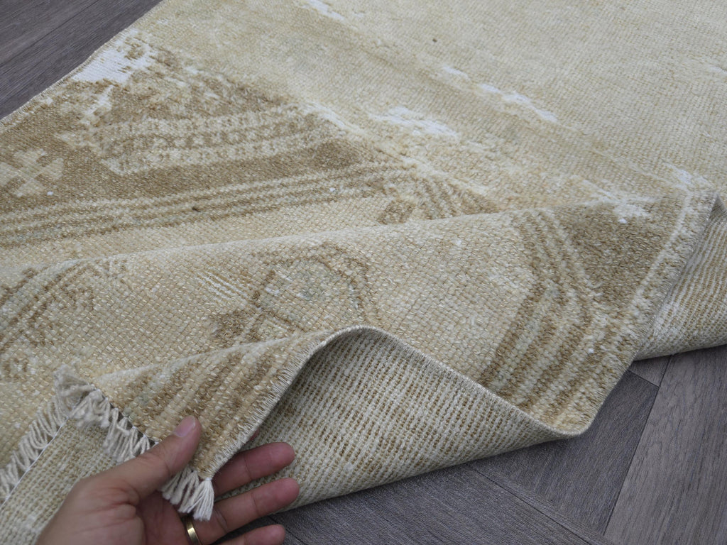 Hand Knotted Wool Runner: 3x7 Vintage Turkish Oushak Hallway Rug