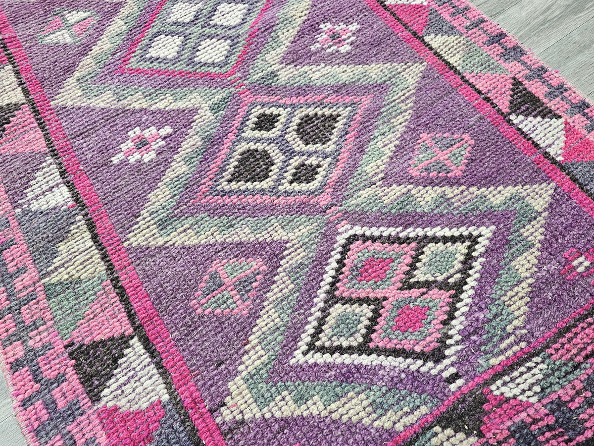 2.70x13.50 feet Vintage Turkish Herki Runner Rug, Hand-Knotted Wool Rug