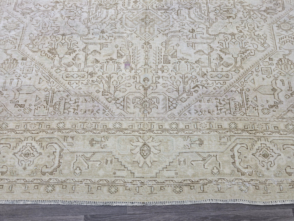 9x12 Oversize Vintage Area Rug/ Hand Knotted Wool Oushak Rug/ Beige Cream Turkish Rug/ Large Neutral Area Rug Geometric