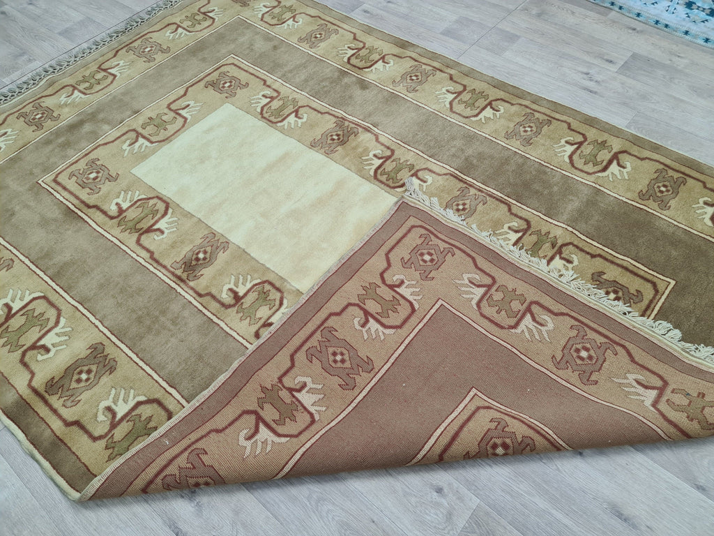 Handmade Oushak Rug 6x9: Modern  Area Carpet  Milas Design, Soft Neutral Colors