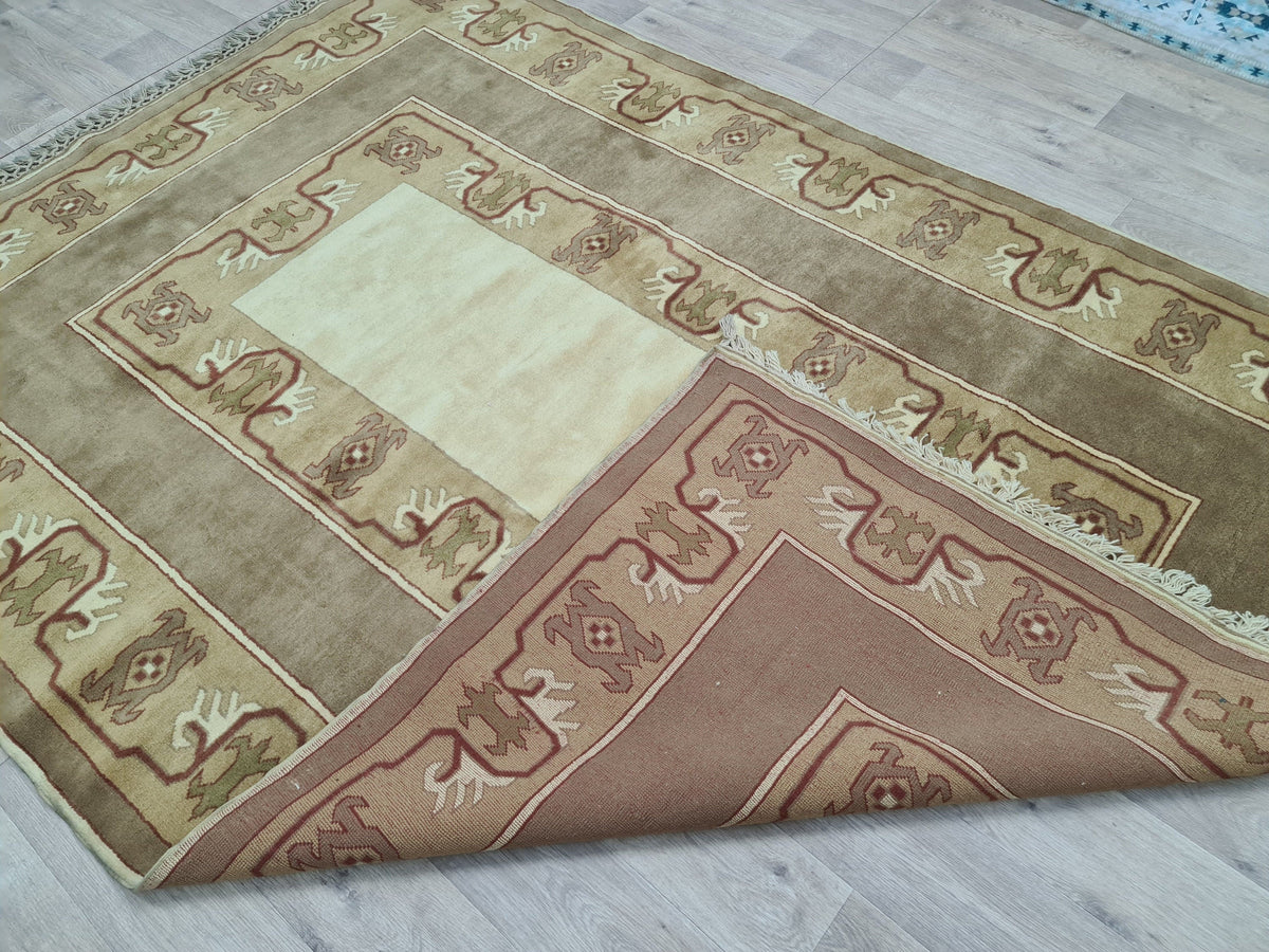 Handmade Oushak Rug 6x9: Modern  Area Carpet  Milas Design, Soft Neutral Colors