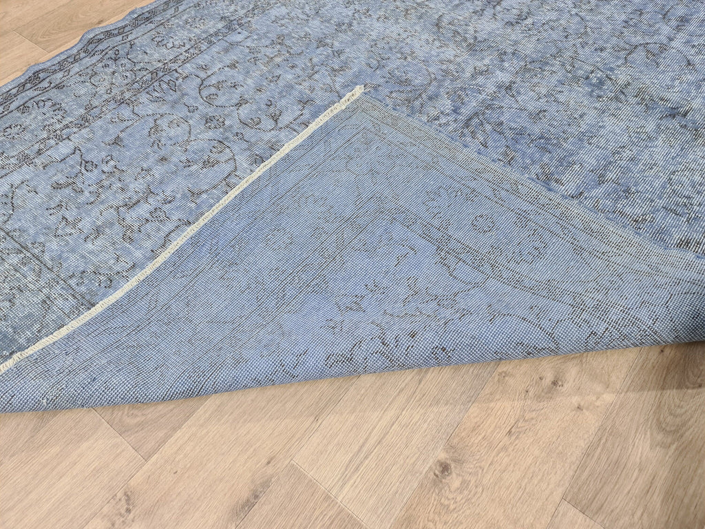 Hand Knotted Vintage Turkish Wool Rug: 6x9 Blue Oushak Carpet