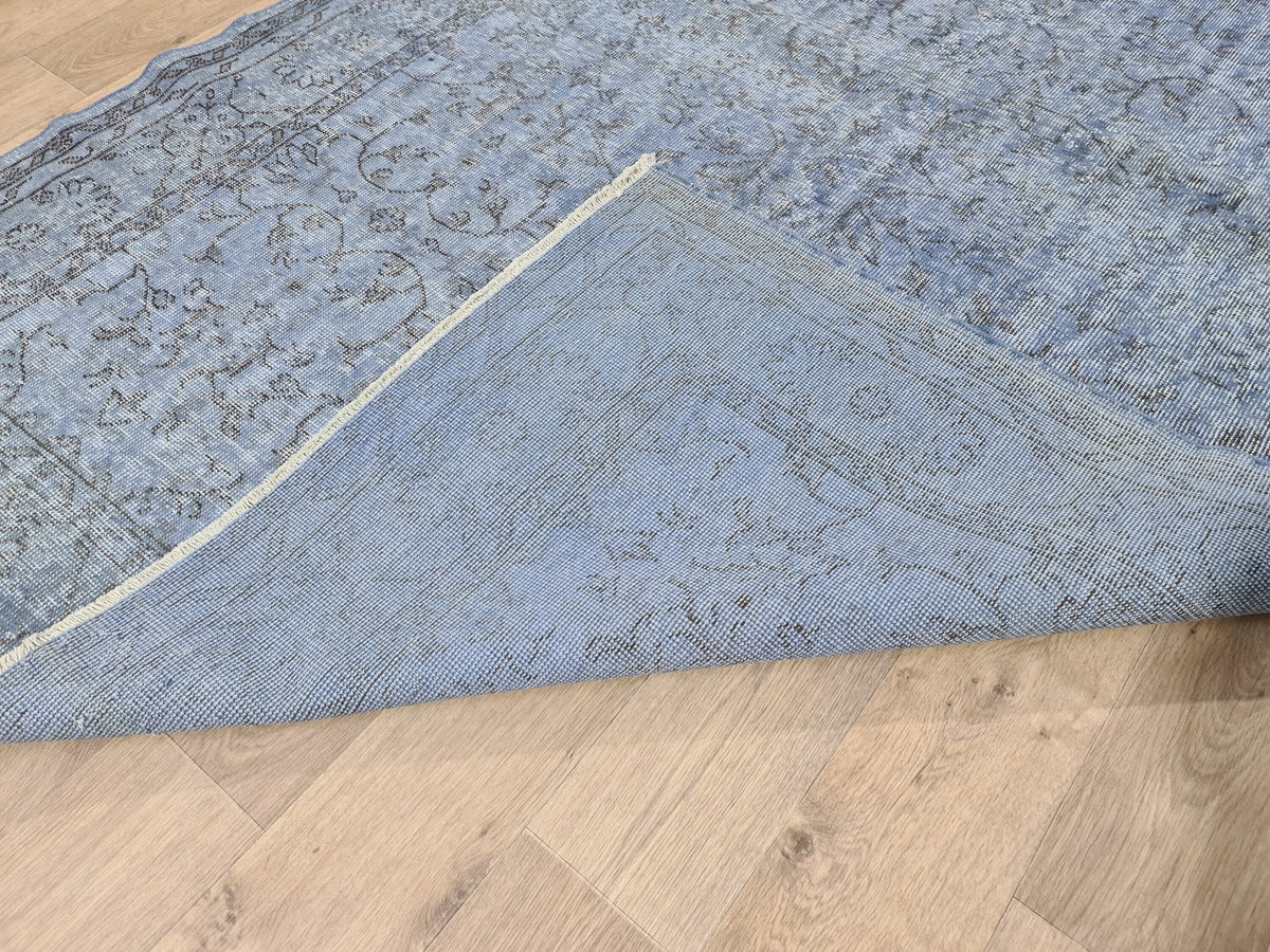 Hand Knotted Vintage Turkish Wool Rug: 6x9 Blue Oushak Carpet