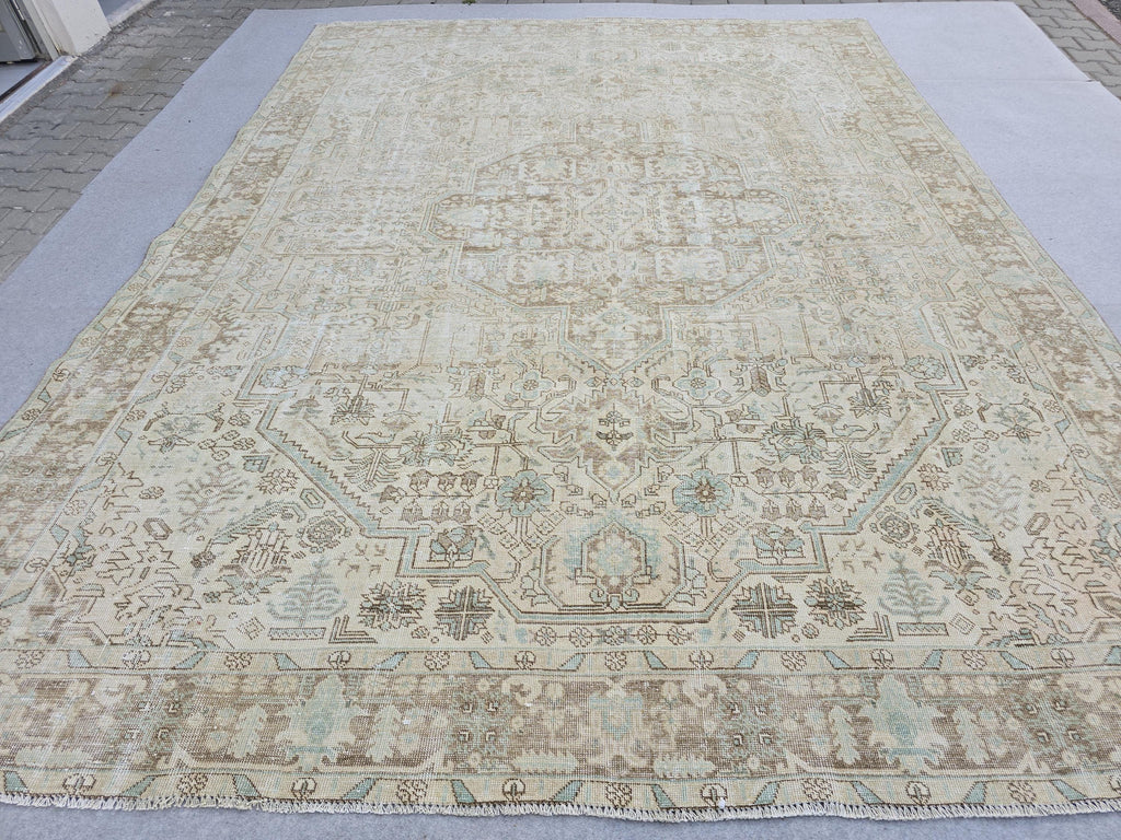 9x12 Turkish Rug: Pink Brown Boho Wool Oushak Area Rug