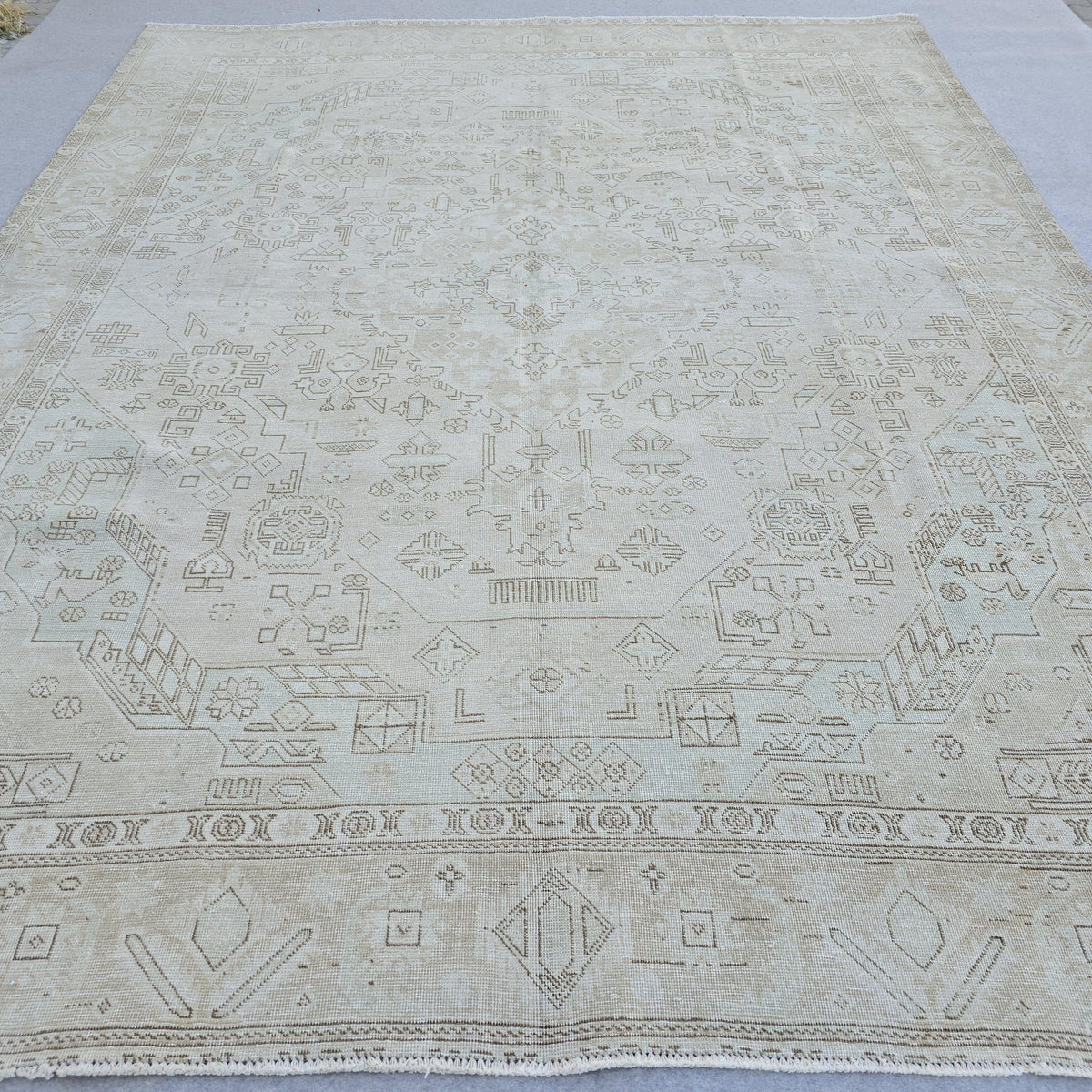10x12 Large Oushak Rug/ Hand Knotted Wool Vintage Rug/ Neutral Turkish Rug/ Authentic Wool Area Rug for Livingroom and Bedroom, 9.7x12.25 ft